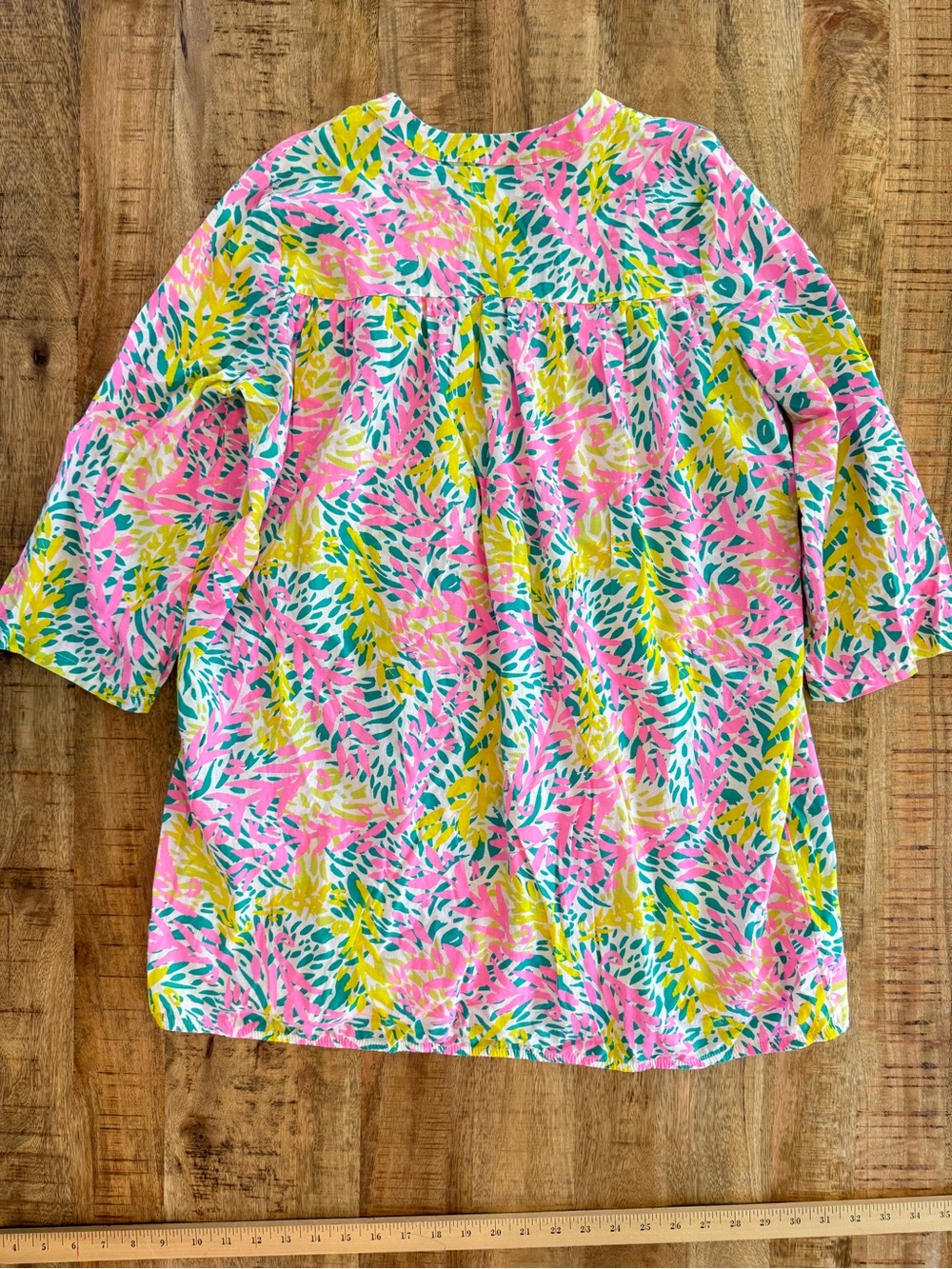 Mud Pie Tropical Floral Tunic Dress Cover Up Pink Teal Yellow Size M - Picture 4 of 6